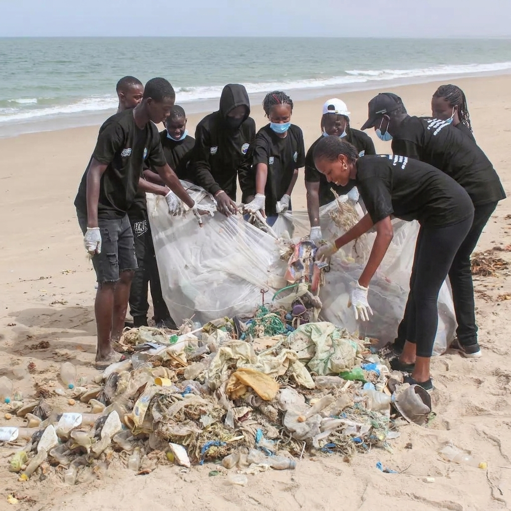 People picking up waste plastic for plastic recyling